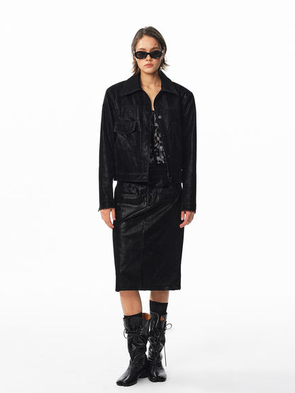 ALINNV Flocked Collared Retro Straight Fit Women&