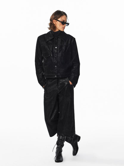 ALINNV Flocked Collared Retro Straight Fit Women&