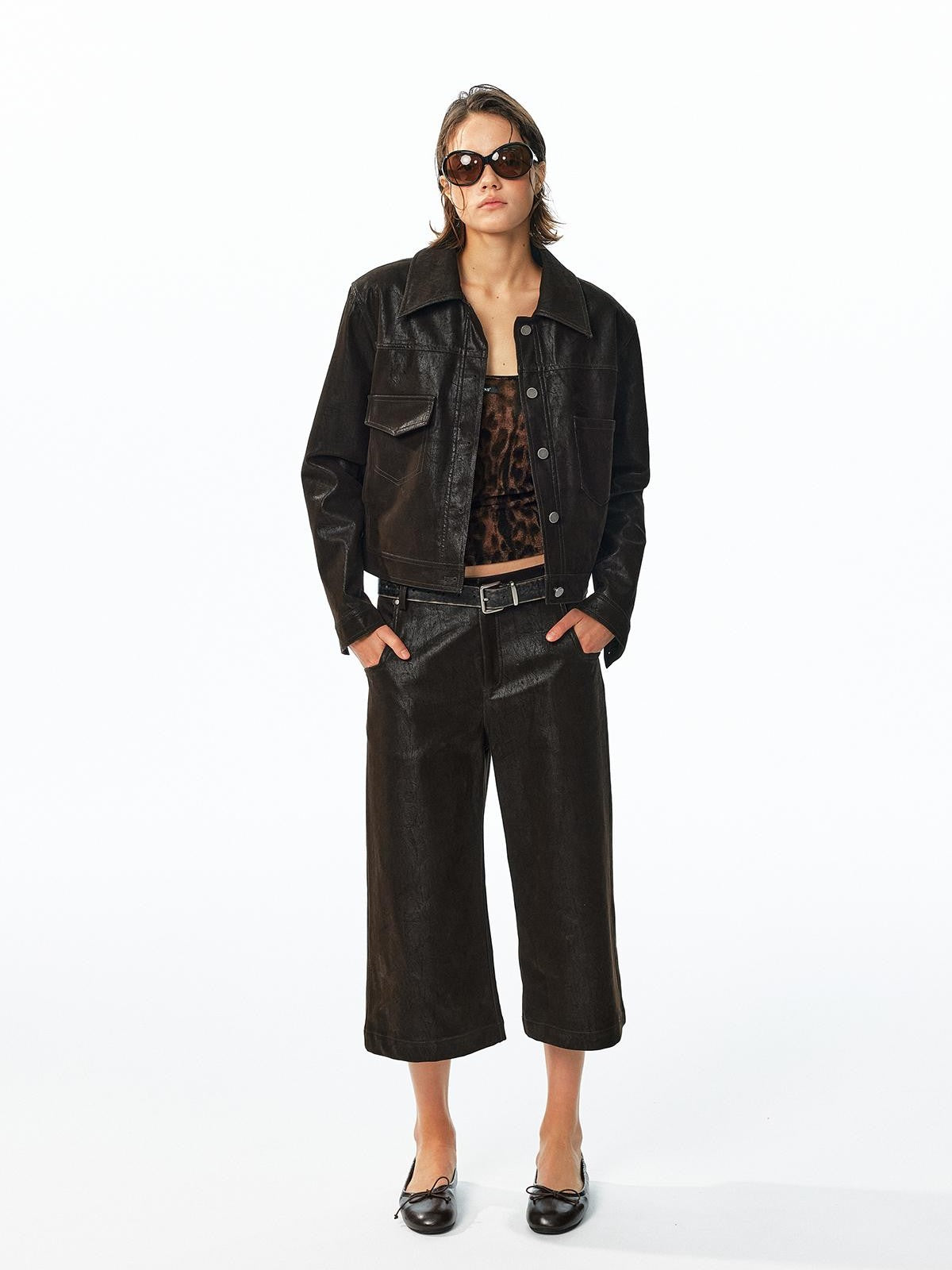 ALINNV Flocked Collared Retro Straight Fit Women&