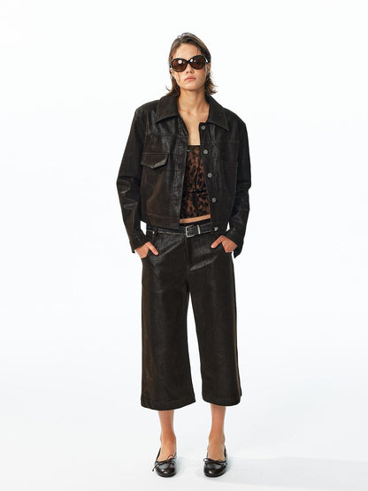ALINNV Flocked Collared Retro Straight Fit Women&