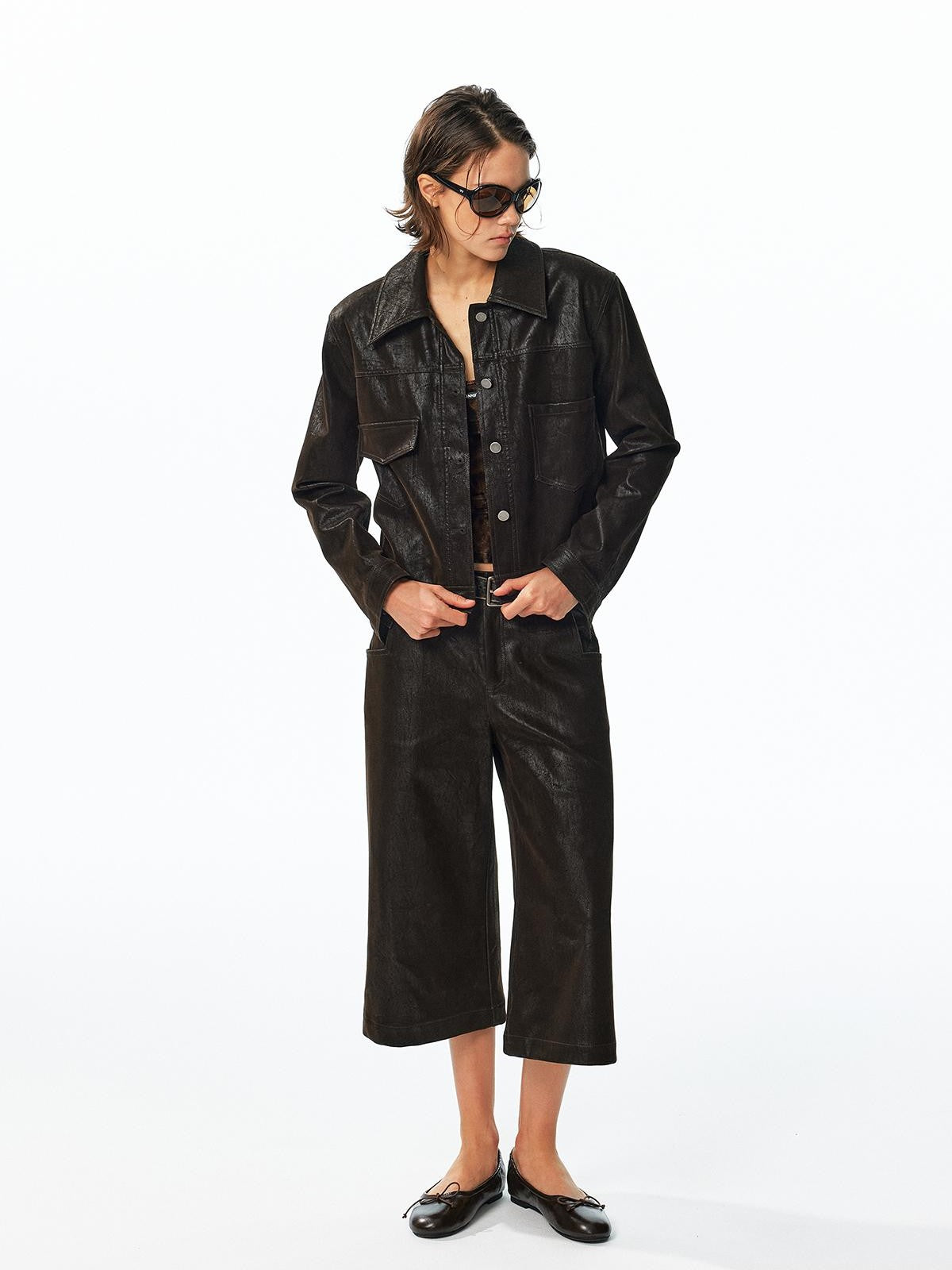 ALINNV Flocked Collared Retro Straight Fit Women&