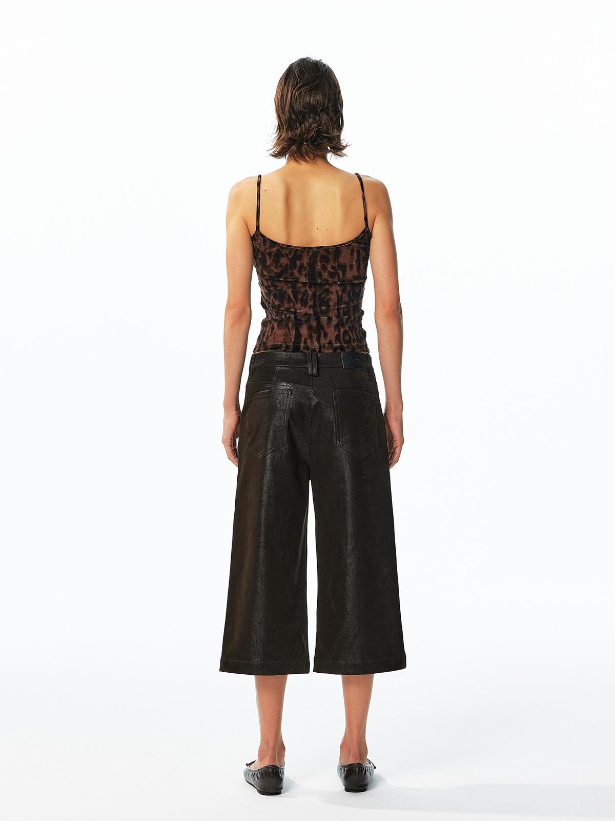 ALINNV Flocked Mesh Leopard Print U Neck Slim Fit Women&