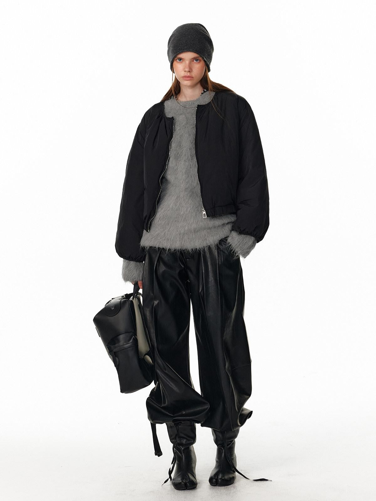 ALINNV Fuzzy Long Hair Alpaca Oversized Crewneck Women&