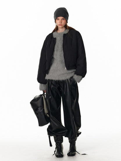 ALINNV Fuzzy Long Hair Alpaca Oversized Crewneck Women&