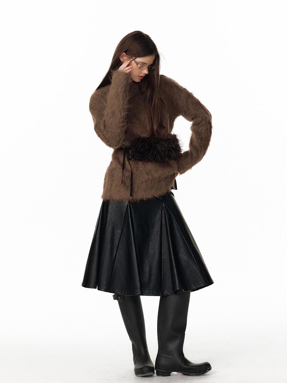ALINNV Fuzzy Long Hair Alpaca Oversized Crewneck Women&