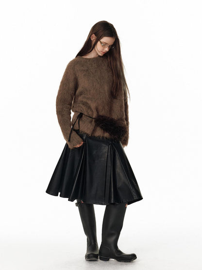 ALINNV Fuzzy Long Hair Alpaca Oversized Crewneck Women&