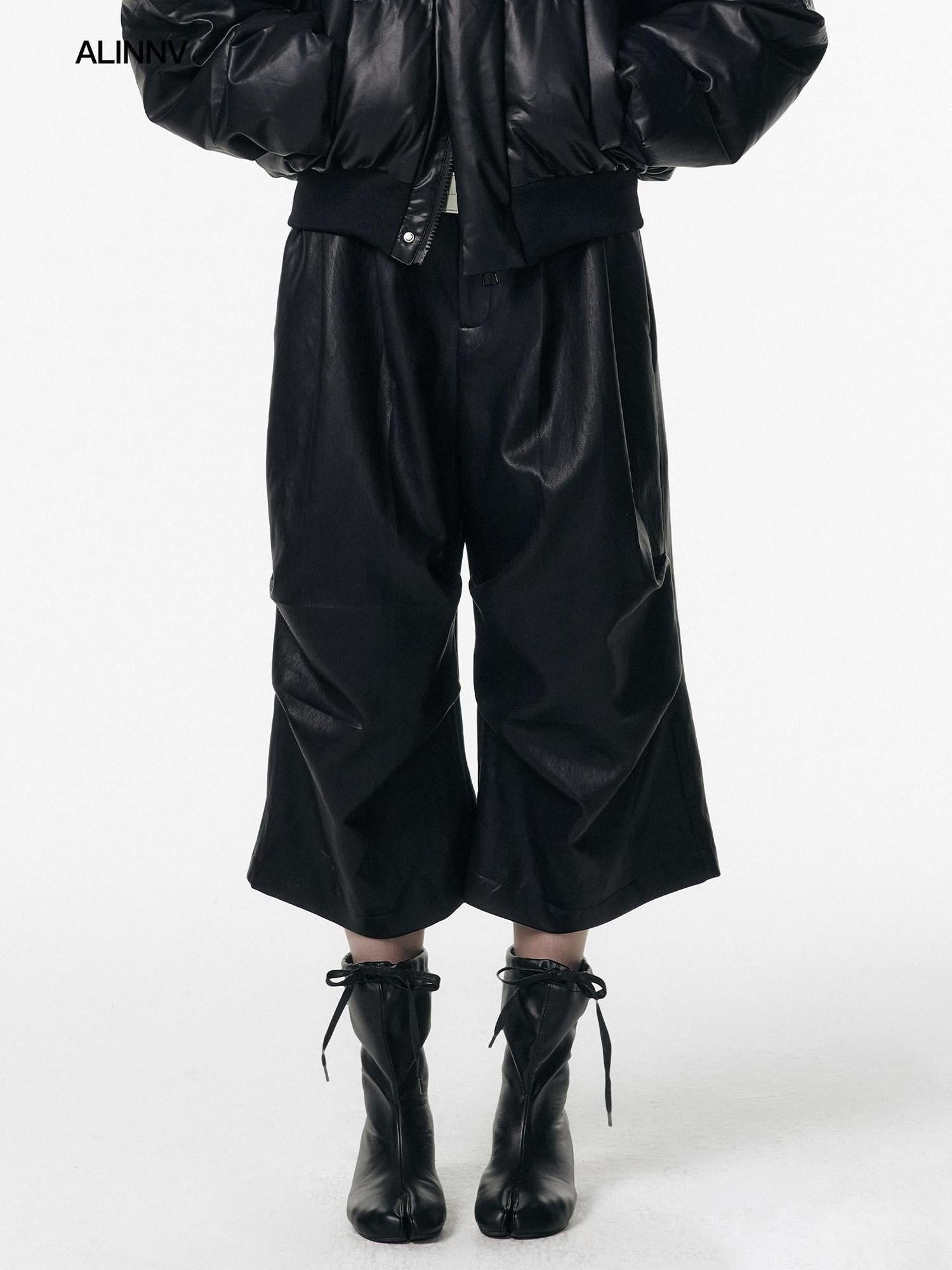 ALINNV Irregular Pleats Curved Hem Woven Texture Button Detail Women&