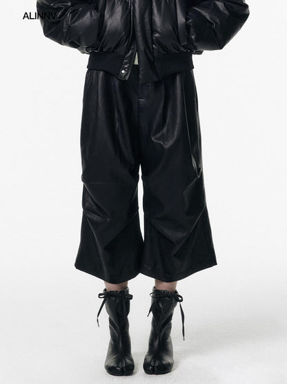 ALINNV Irregular Pleats Curved Hem Woven Texture Button Detail Women&