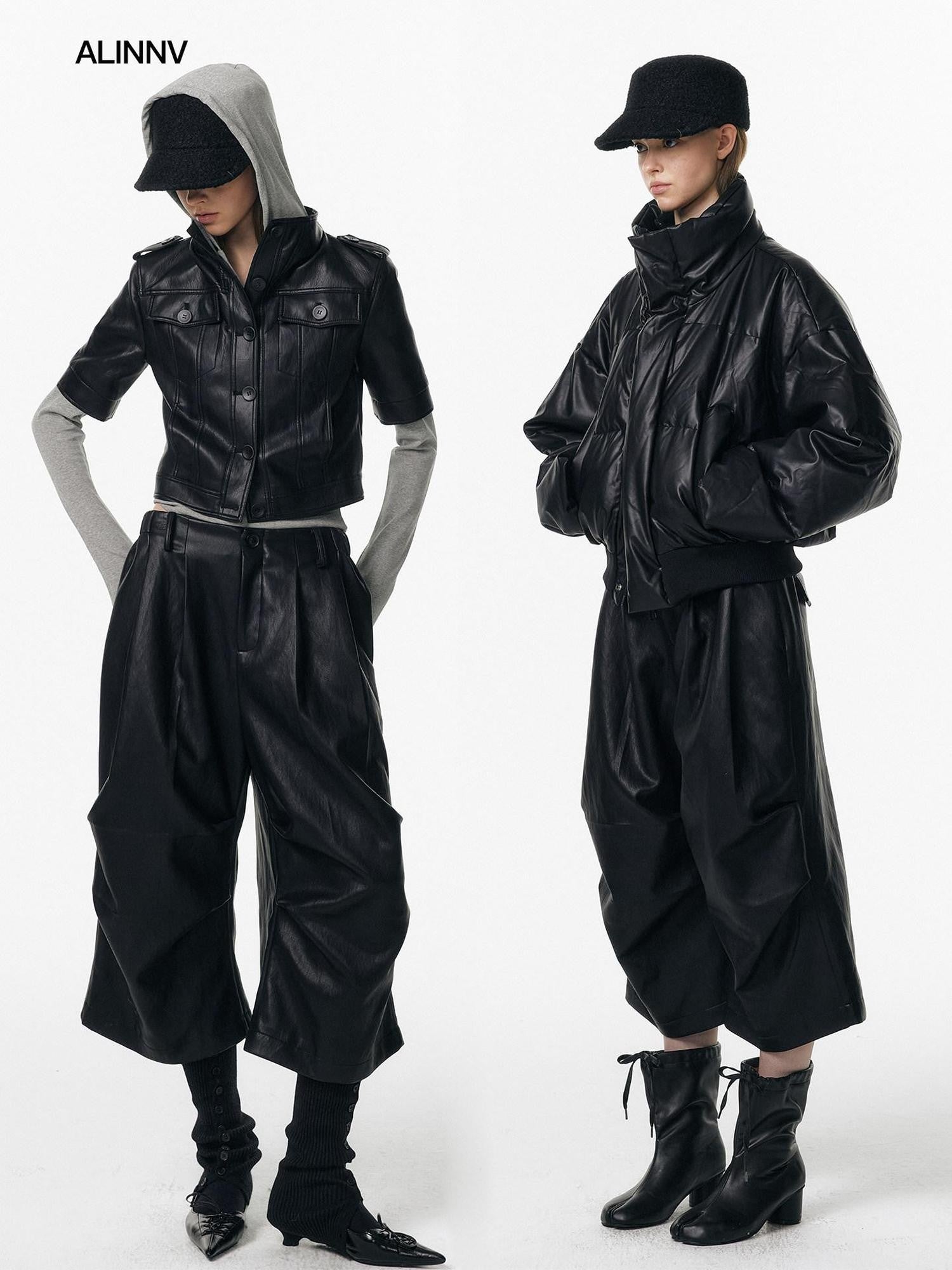 ALINNV Irregular Pleats Curved Hem Woven Texture Button Detail Women&