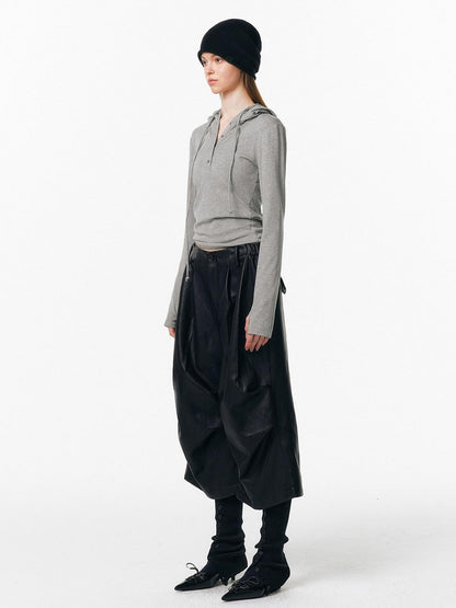 ALINNV Irregular Pleats Curved Hem Woven Texture Button Detail Women&