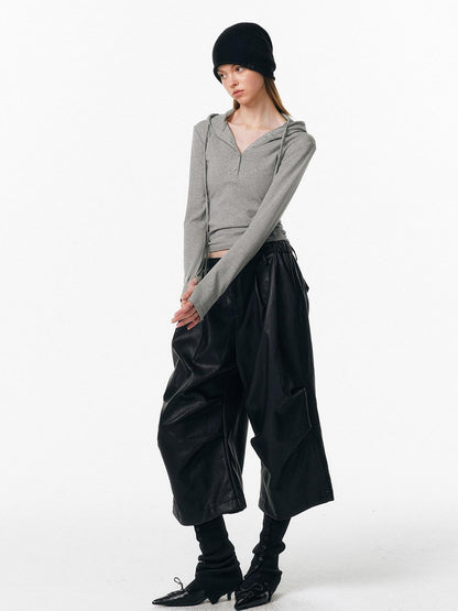 ALINNV Irregular Pleats Curved Hem Woven Texture Button Detail Women&