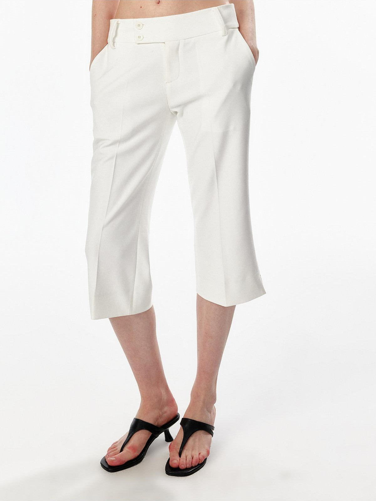 ALINNV Ivory Button Trim Low Waist Slim Straight Hem Slit Women&