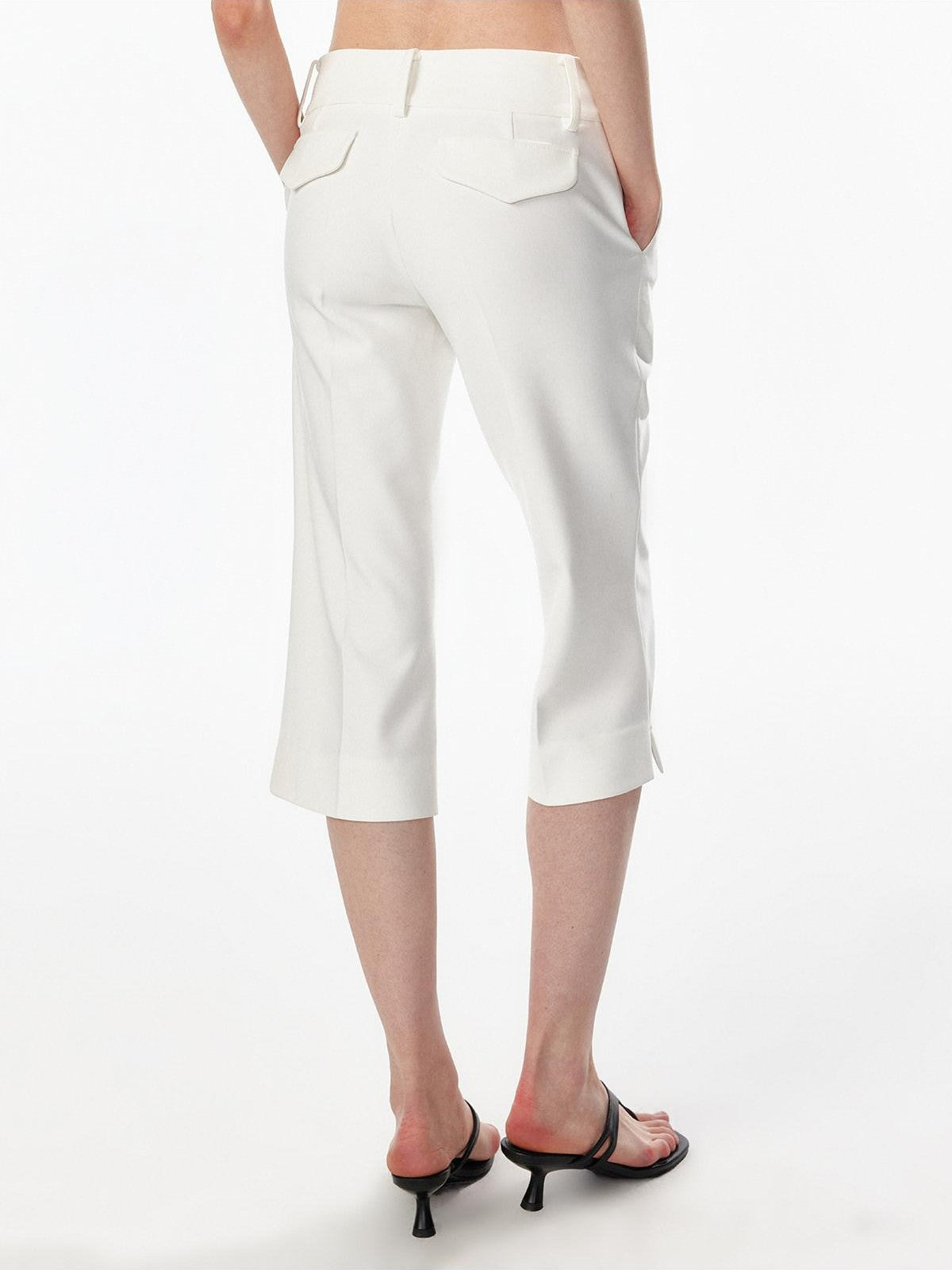 ALINNV Ivory Button Trim Low Waist Slim Straight Hem Slit Women&