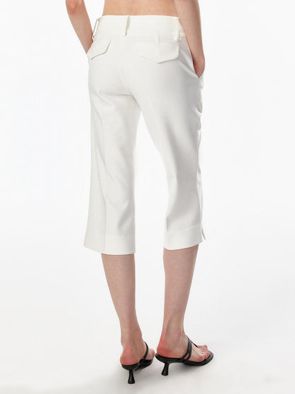 ALINNV Ivory Button Trim Low Waist Slim Straight Hem Slit Women&