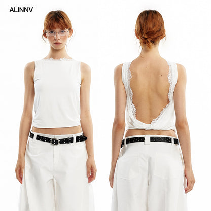 ALINNV_Lace_Knot_Open_Back_H_Line_Button_Short_Women&
