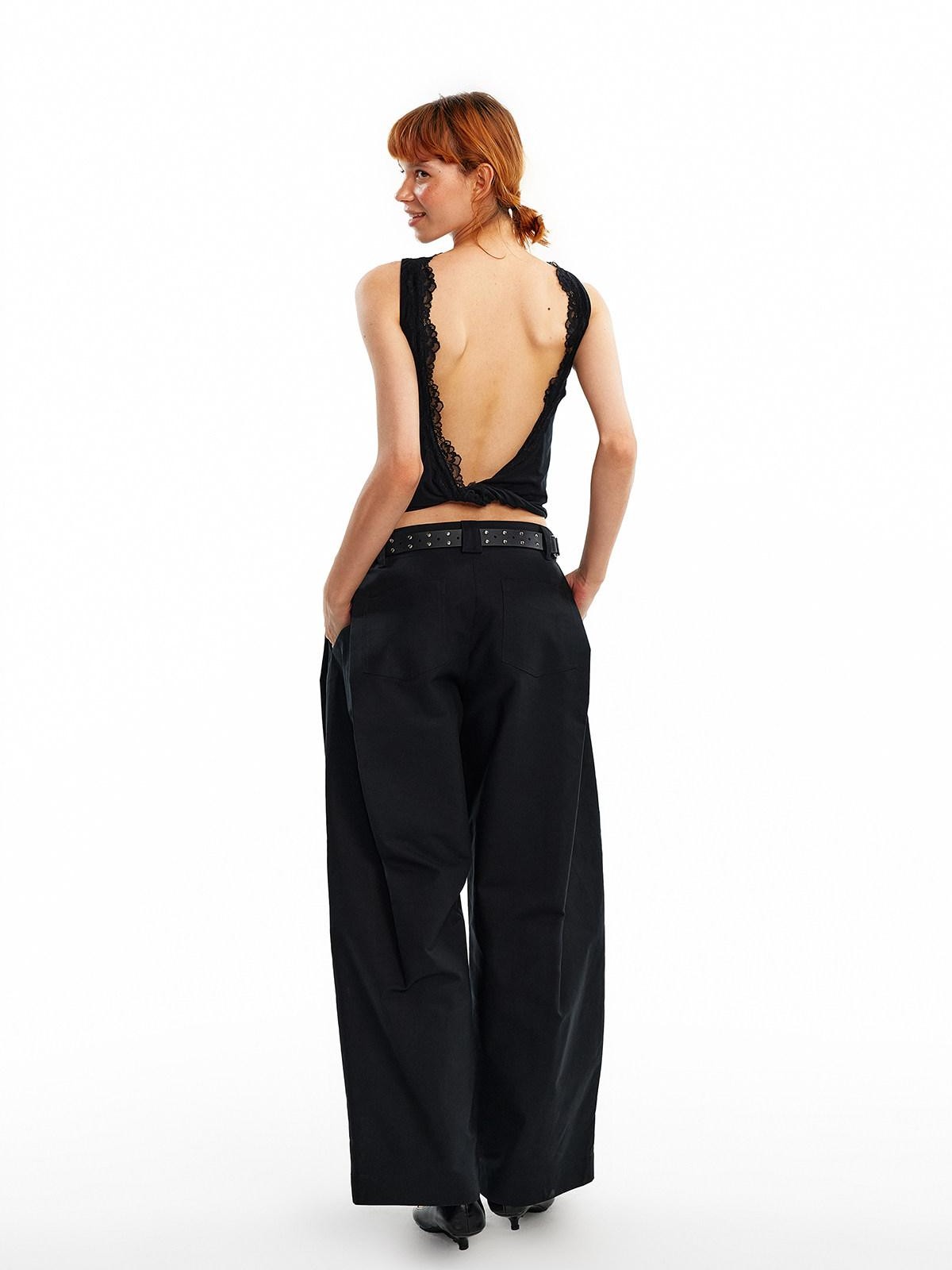 ALINNV Lace Knot Open Back H Line Button Short Women&