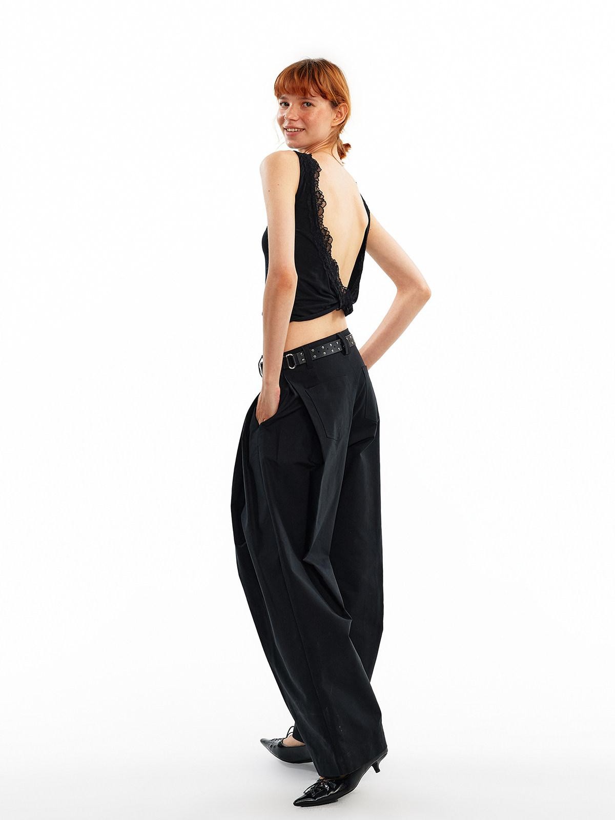 ALINNV Lace Knot Open Back H Line Button Short Women&