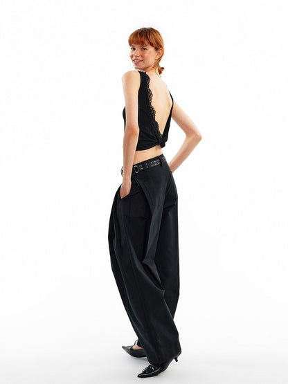 ALINNV Lace Knot Open Back H Line Button Short Women&