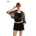 ALINNV Leopard Faux Two Piece Mid Sleeve Collared Cropped Loose Women&
