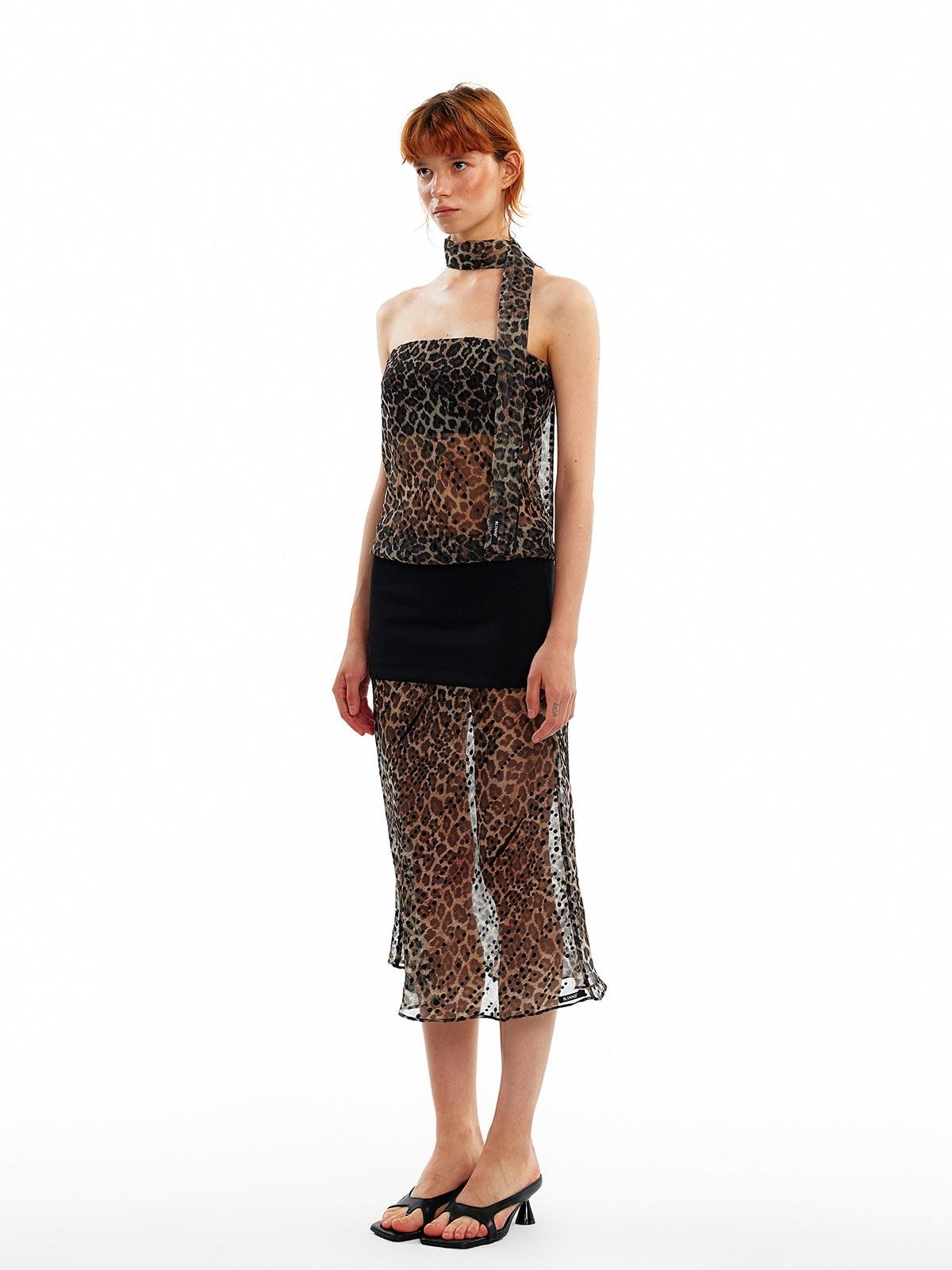 ALINNV Leopard Print Bias Cut Vintage Strapless Women&