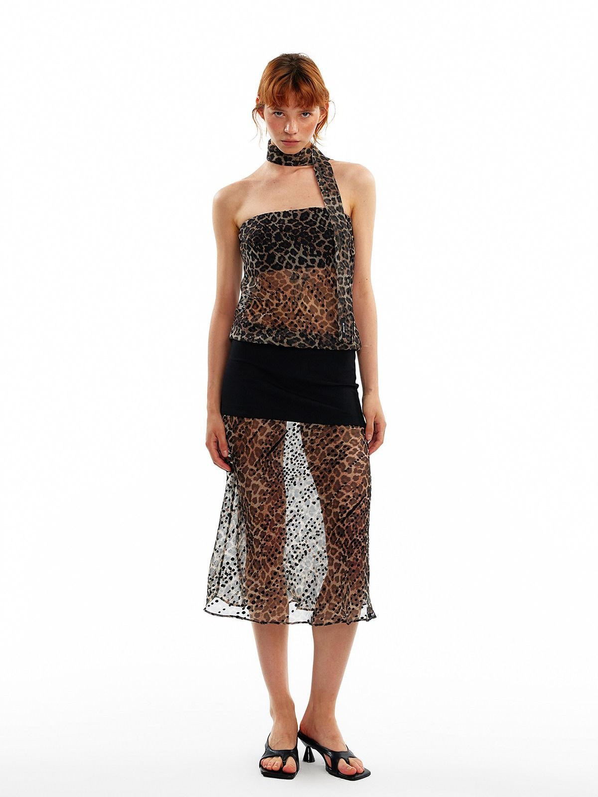 ALINNV Leopard Print Bias Cut Vintage Strapless Women&