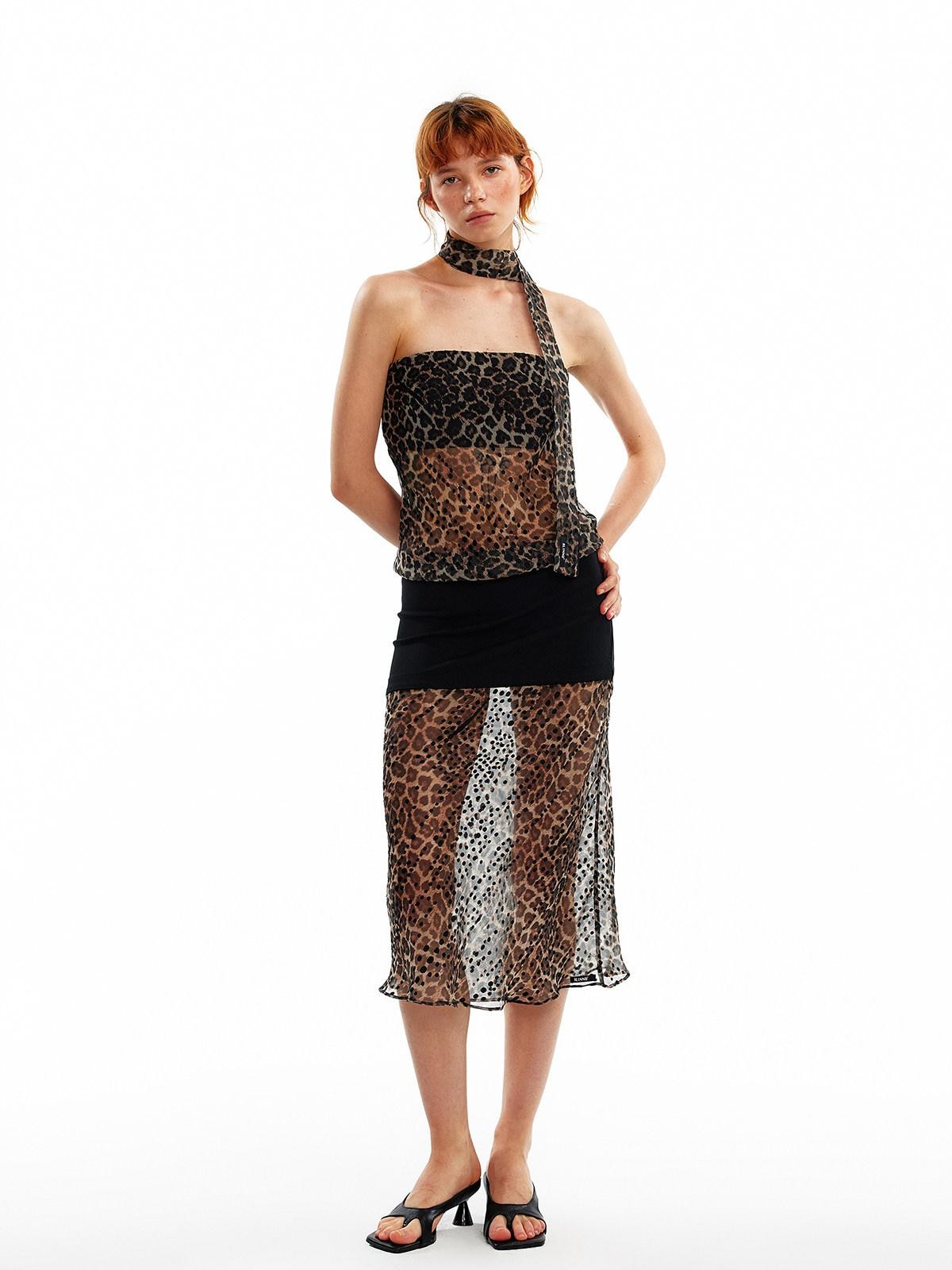 ALINNV Leopard Print Bias Cut Vintage Strapless Women&