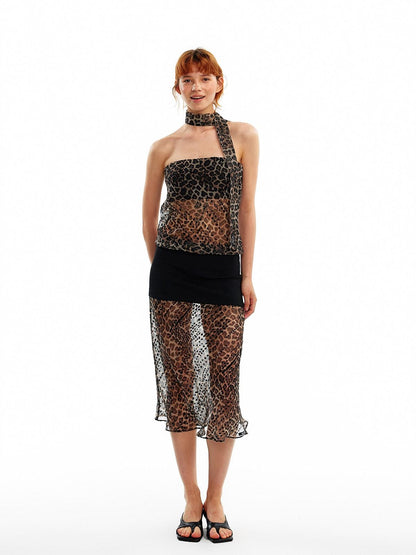 ALINNV Leopard Print Bias Cut Vintage Strapless Women&
