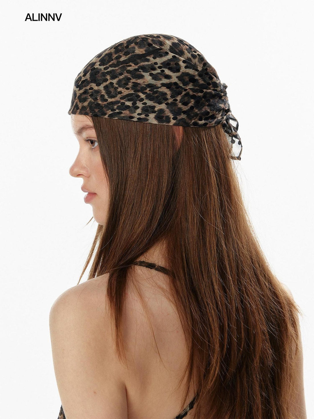 ALINNV Leopard Print Decorative Square Scarf Headband Vintage Women&