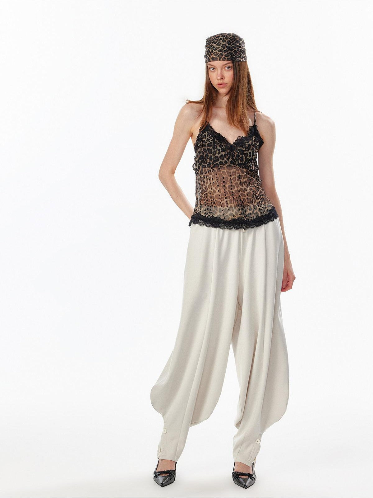 ALINNV Leopard Print Lace Panel Backless V-neck Slim Fit Women&