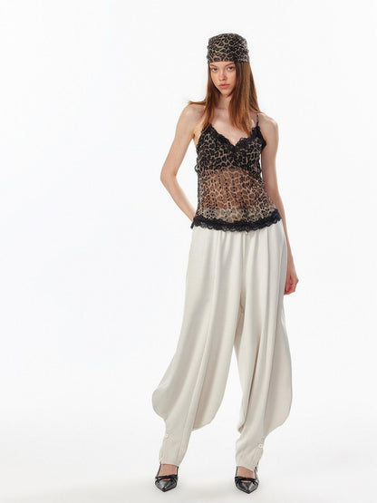 ALINNV Leopard Print Lace Panel Backless V-neck Slim Fit Women&