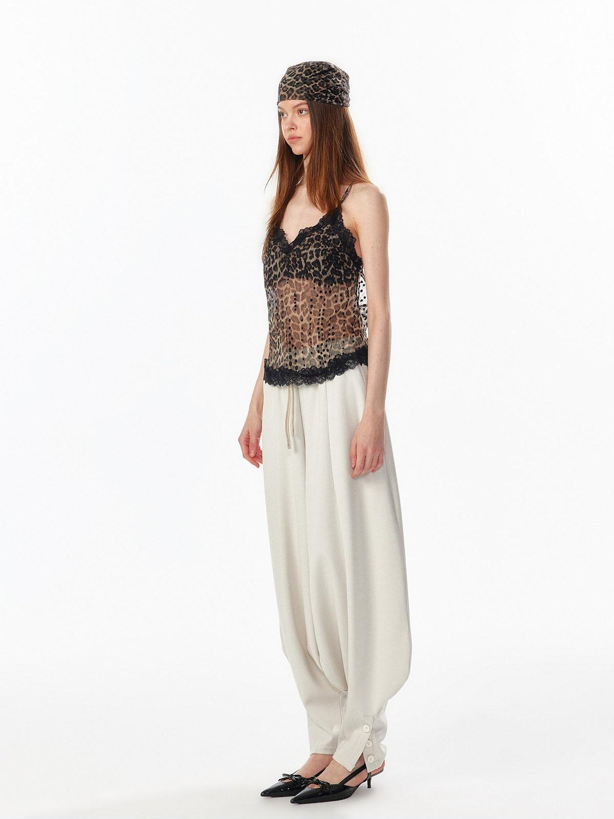 ALINNV Leopard Print Lace Panel Backless V-neck Slim Fit Women&