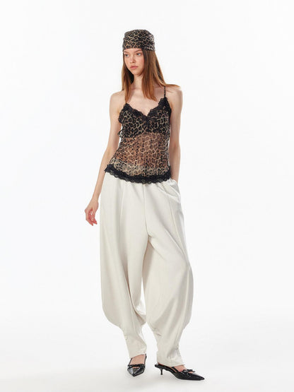 ALINNV Leopard Print Lace Panel Backless V-neck Slim Fit Women&