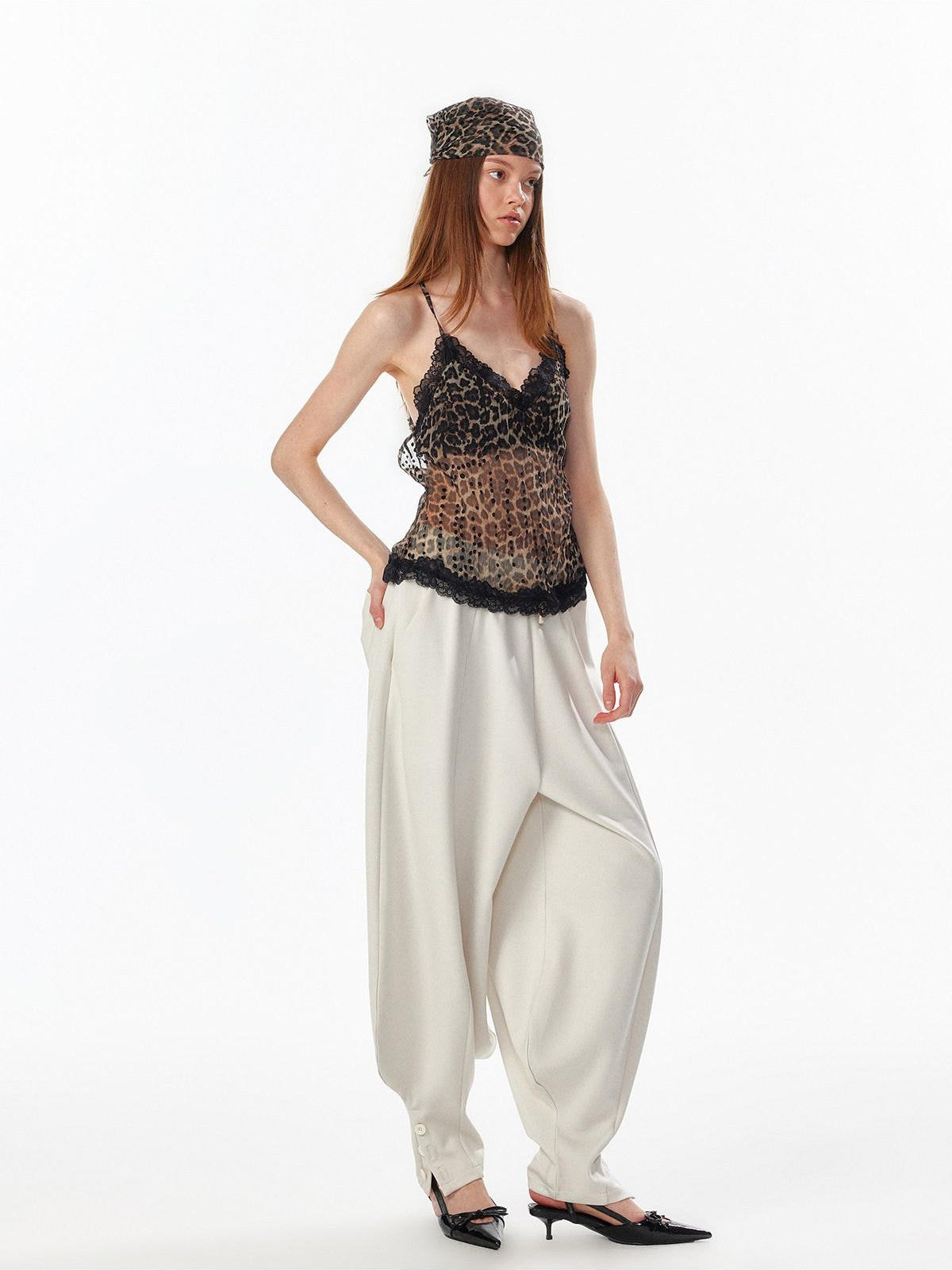 ALINNV Leopard Print Lace Panel Backless V-neck Slim Fit Women&