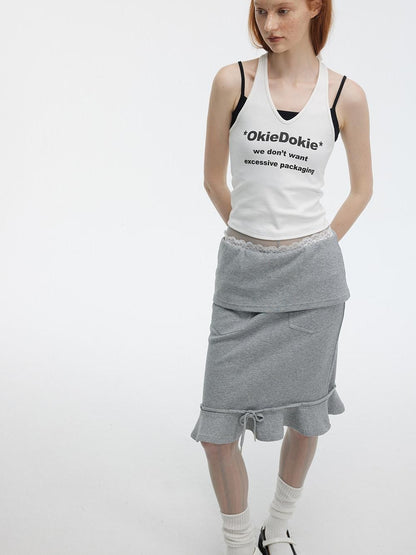 ALINNV Letter Print Halter Neck Cropped Slim Fit Women&