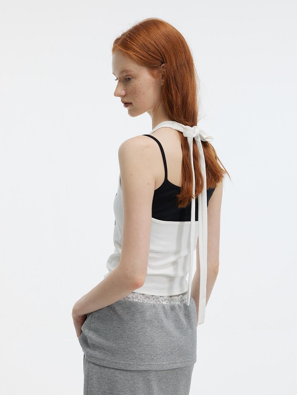 ALINNV Letter Print Halter Neck Cropped Slim Fit Women&