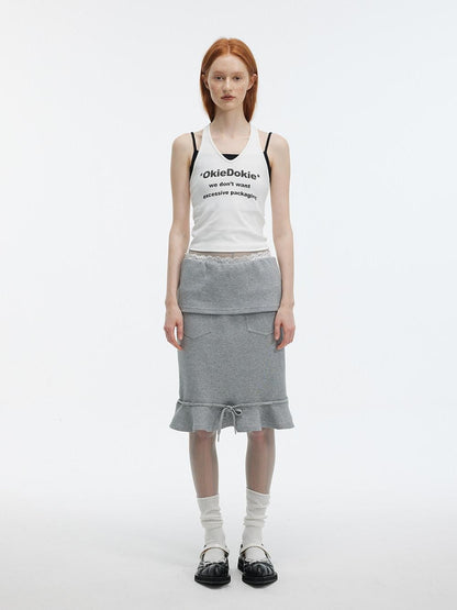 ALINNV Letter Print Halter Neck Cropped Slim Fit Women&