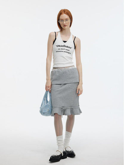 ALINNV Letter Print Halter Neck Cropped Slim Fit Women&