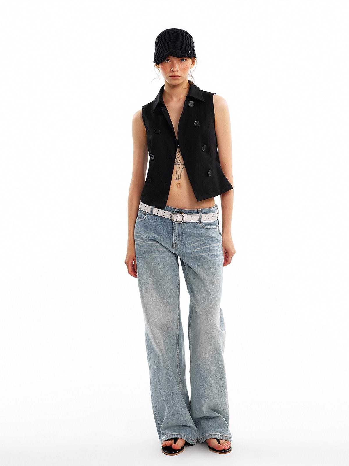 ALINNV Light Wash Distressed Breathable Low Rise Women&
