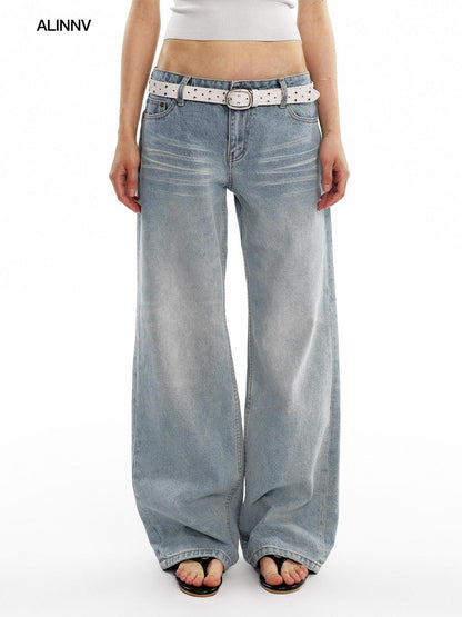 ALINNV Light Wash Distressed Breathable Low Rise Women&
