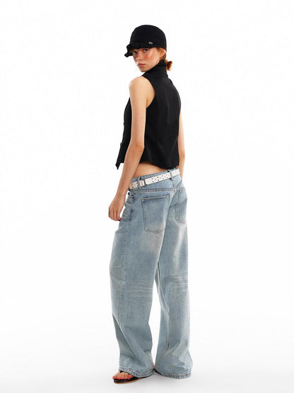 ALINNV Light Wash Distressed Breathable Low Rise Women&