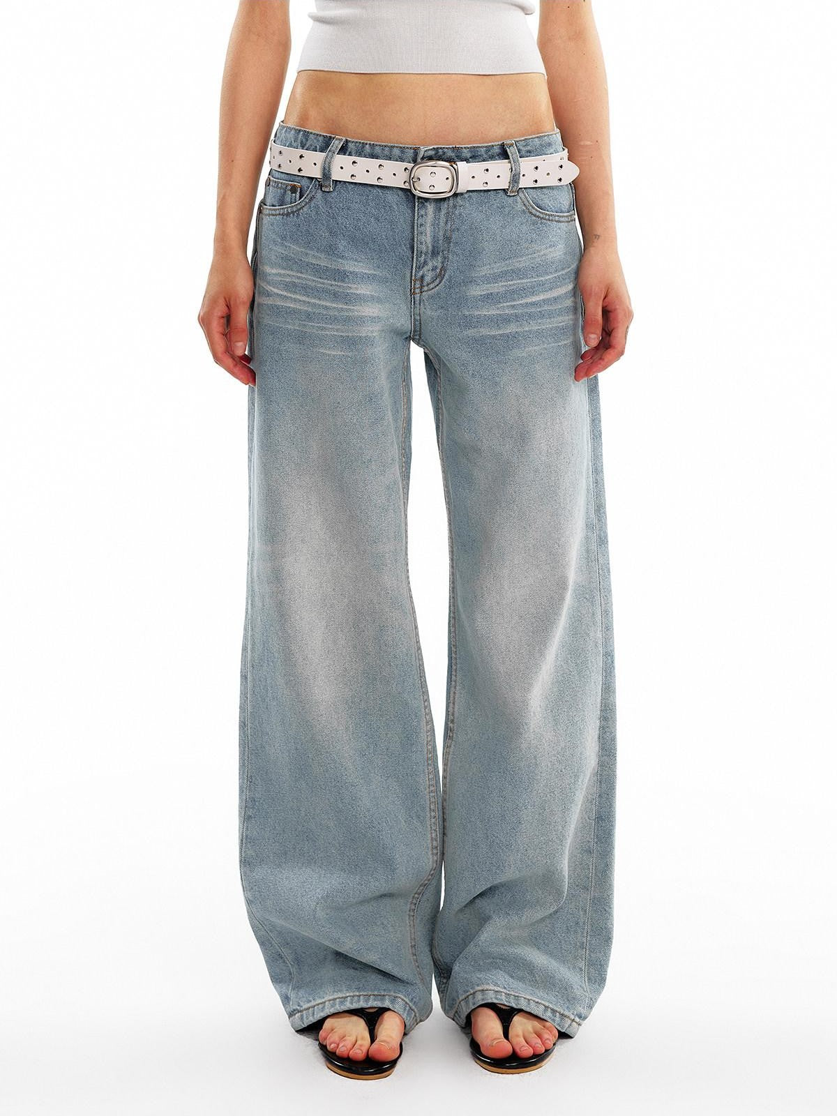 ALINNV Light Wash Distressed Breathable Low Rise Women&