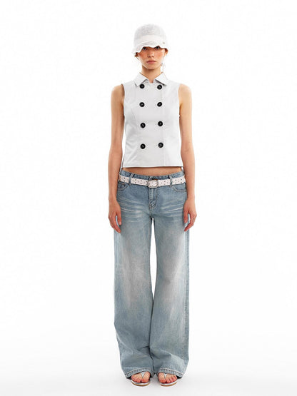 ALINNV Light Wash Distressed Breathable Low Rise Women&