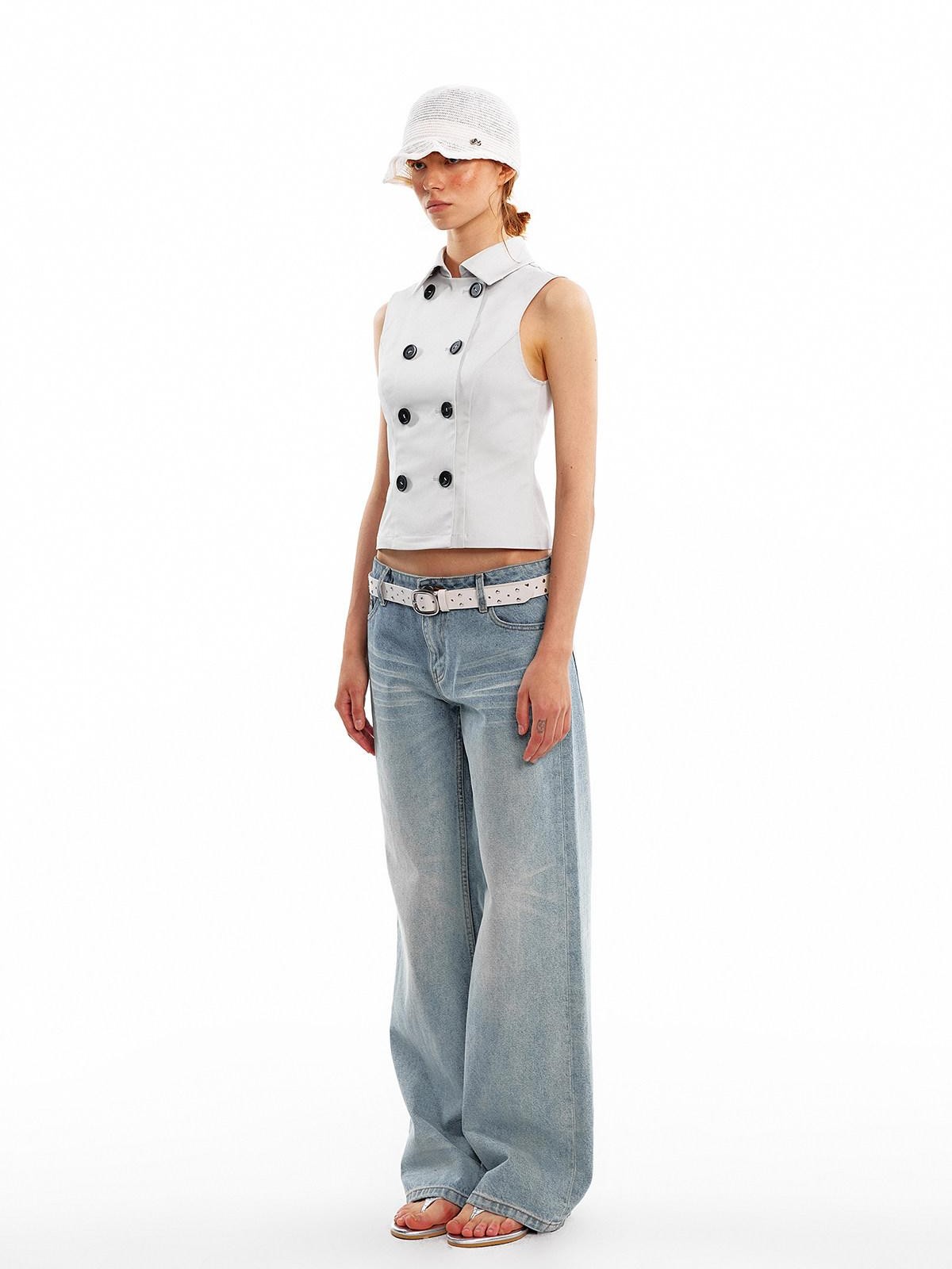 ALINNV Light Wash Distressed Breathable Low Rise Women&