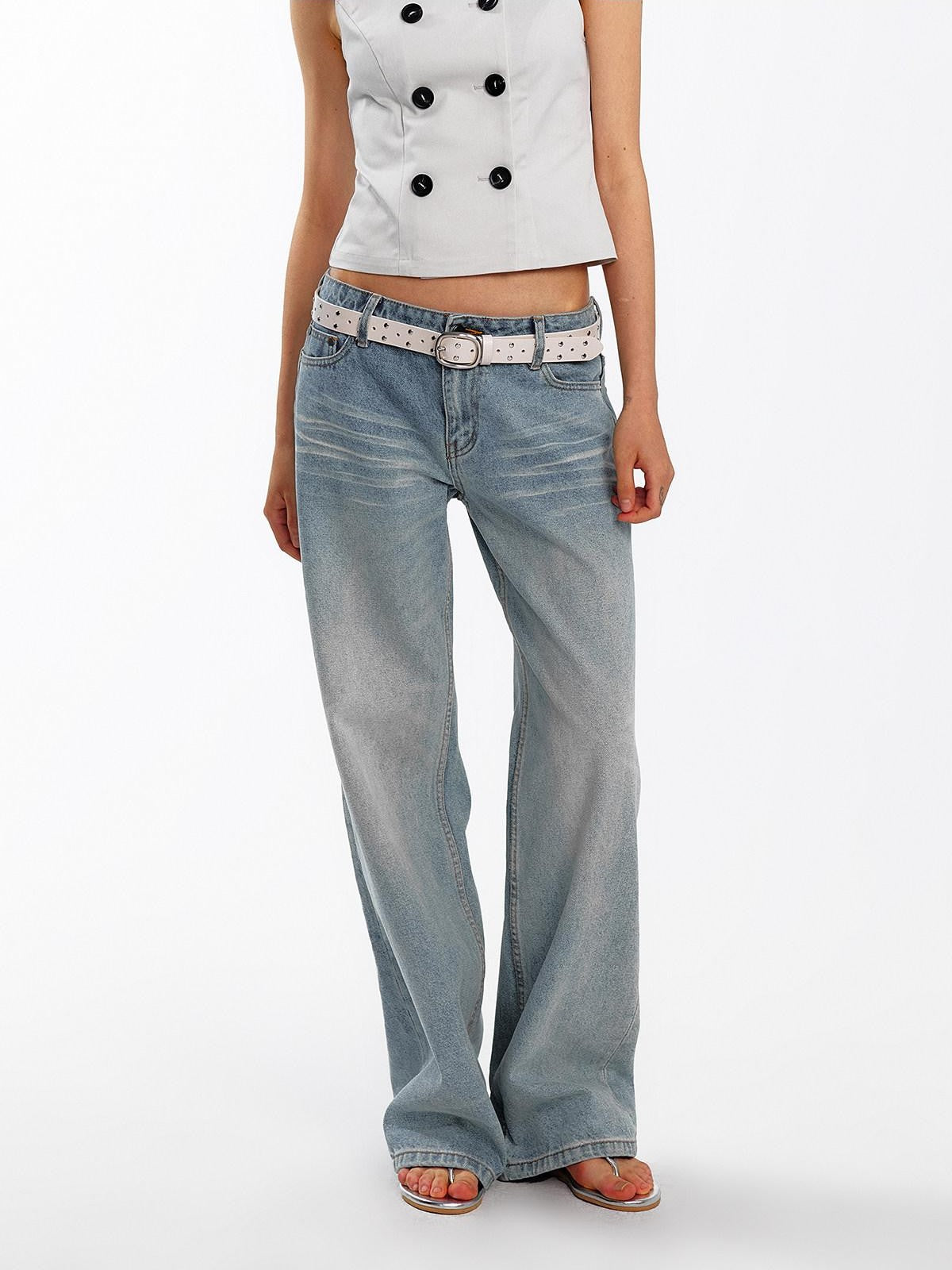 ALINNV Light Wash Distressed Breathable Low Rise Women&