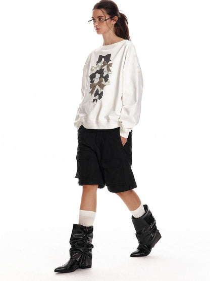 ALINNV Loose Asymmetric Off Shoulder Bow Print Women&