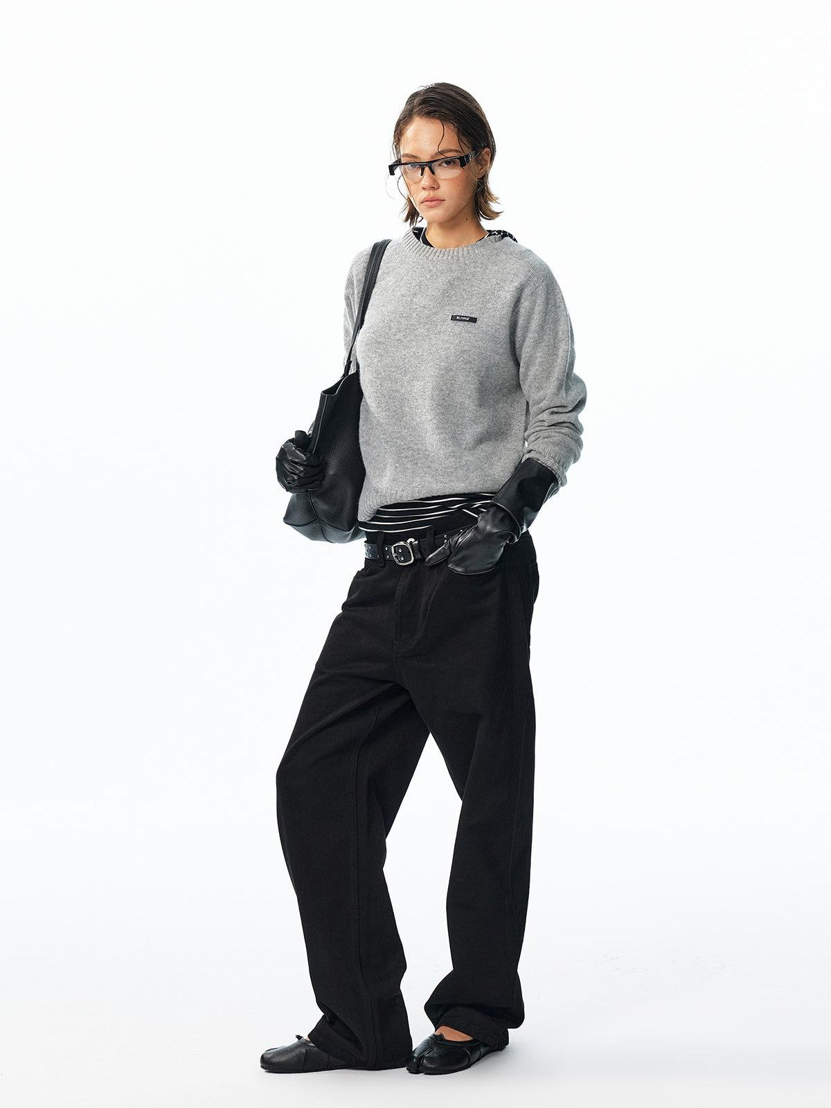 ALINNV Loose Fit Crew Neck Long Sleeve 100% Wool Women&