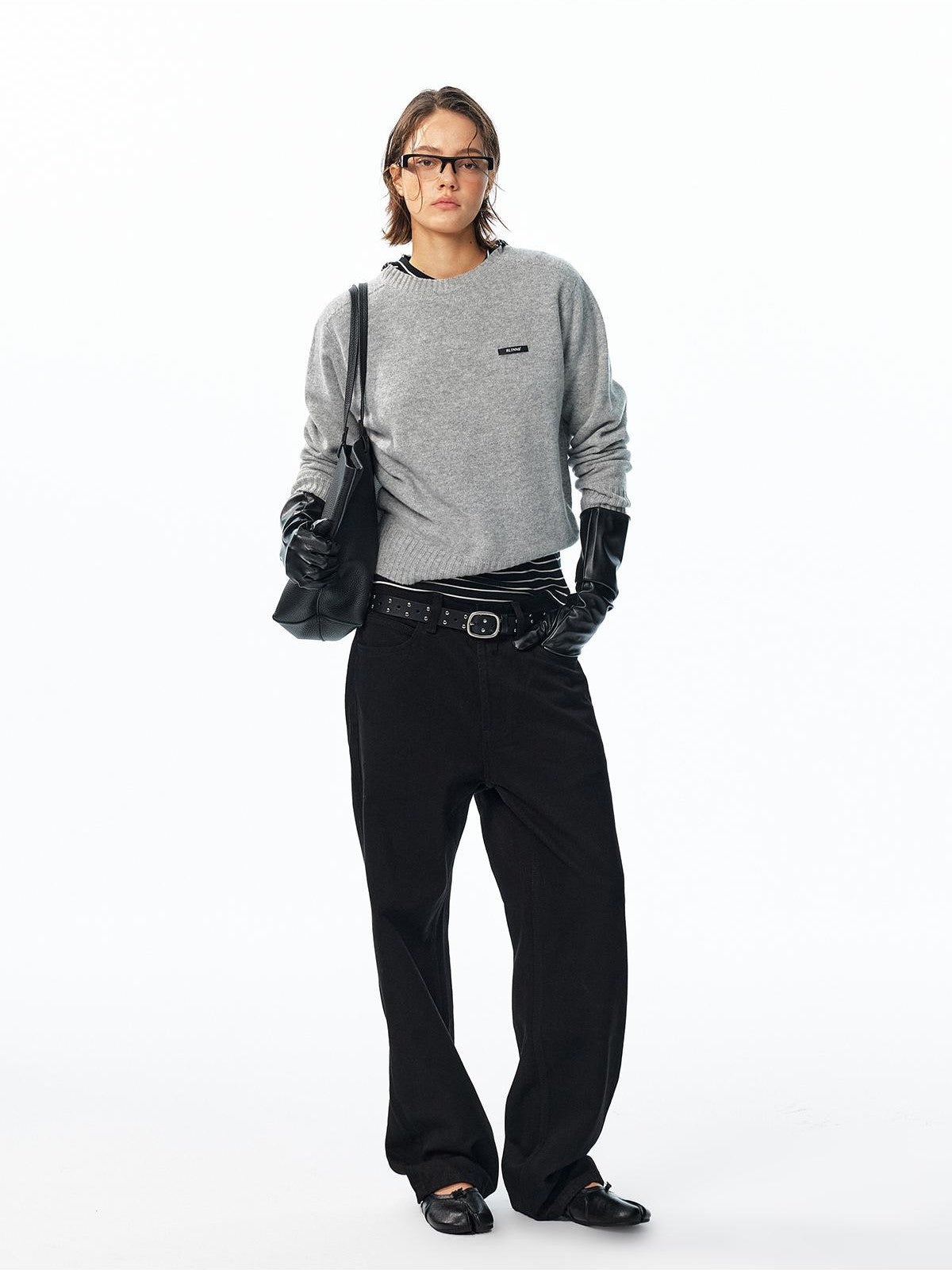 ALINNV Loose Fit Crew Neck Long Sleeve 100% Wool Women&