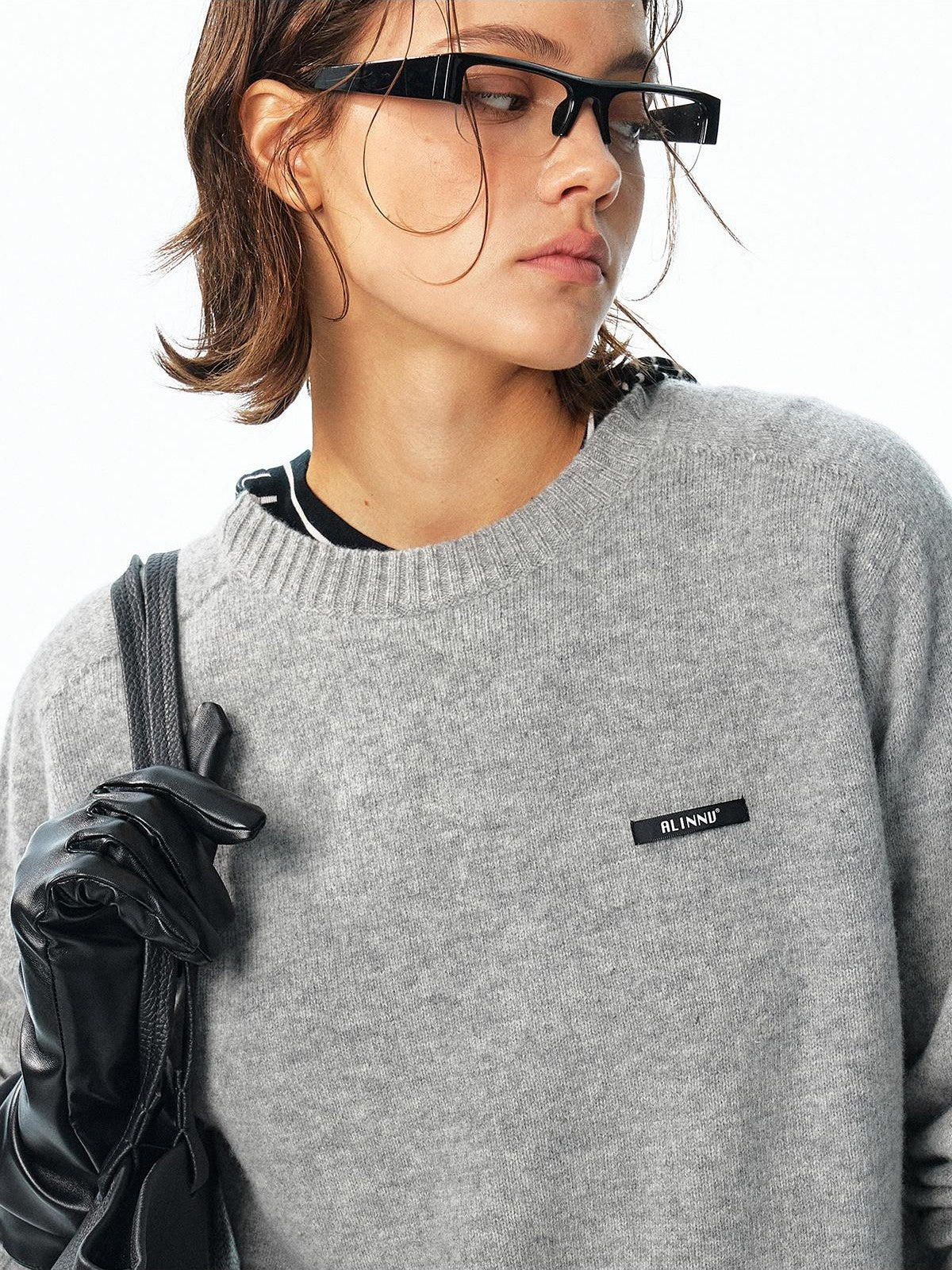 ALINNV Loose Fit Crew Neck Long Sleeve 100% Wool Women&