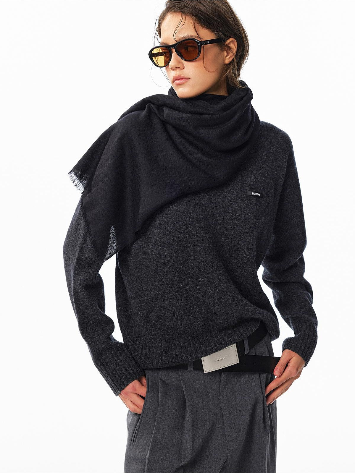 ALINNV Loose Fit Crew Neck Long Sleeve 100% Wool Women&