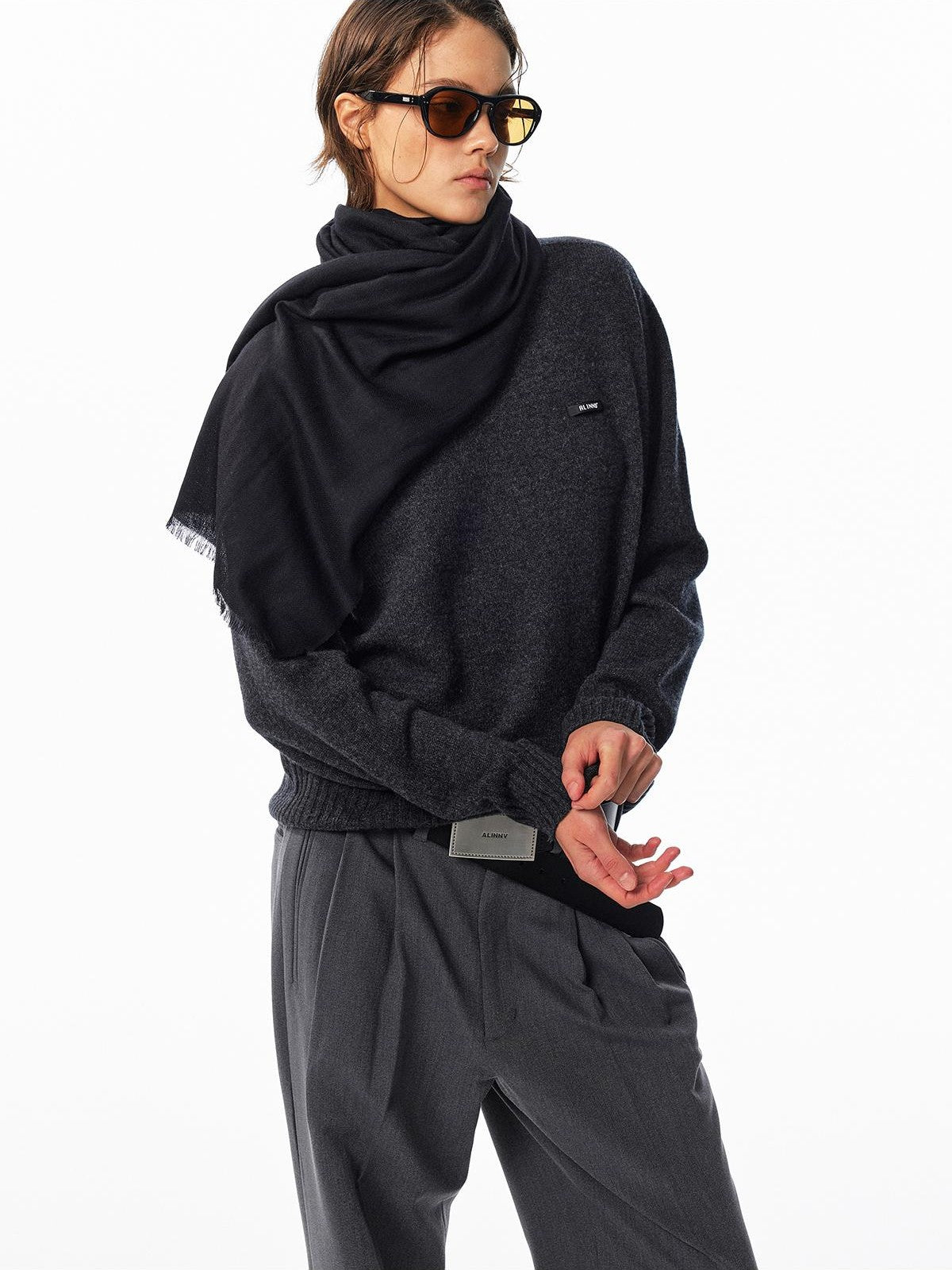 ALINNV Loose Fit Crew Neck Long Sleeve 100% Wool Women&